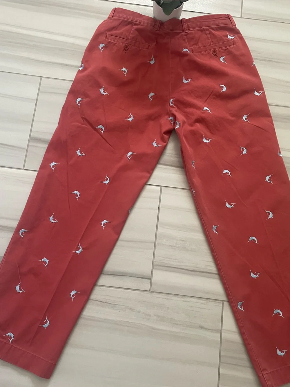 VTG J.Crew Embroidered Swordfish Marlin Chino Pants 34x32 Nantucket Red SP04